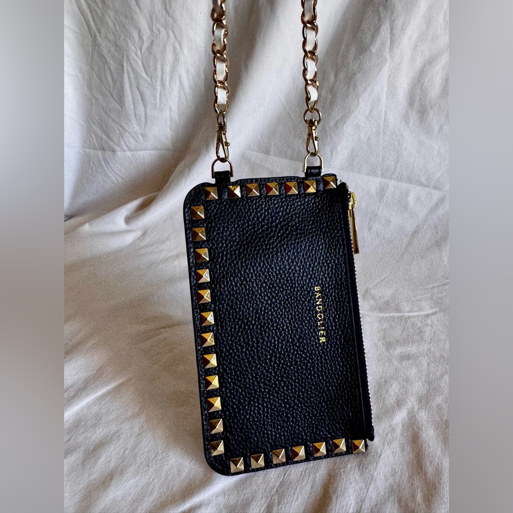 BANDOLIER
Pebble Leather Pyramid Stud Zip Pouch – Black/gold - Picture 3 of 10